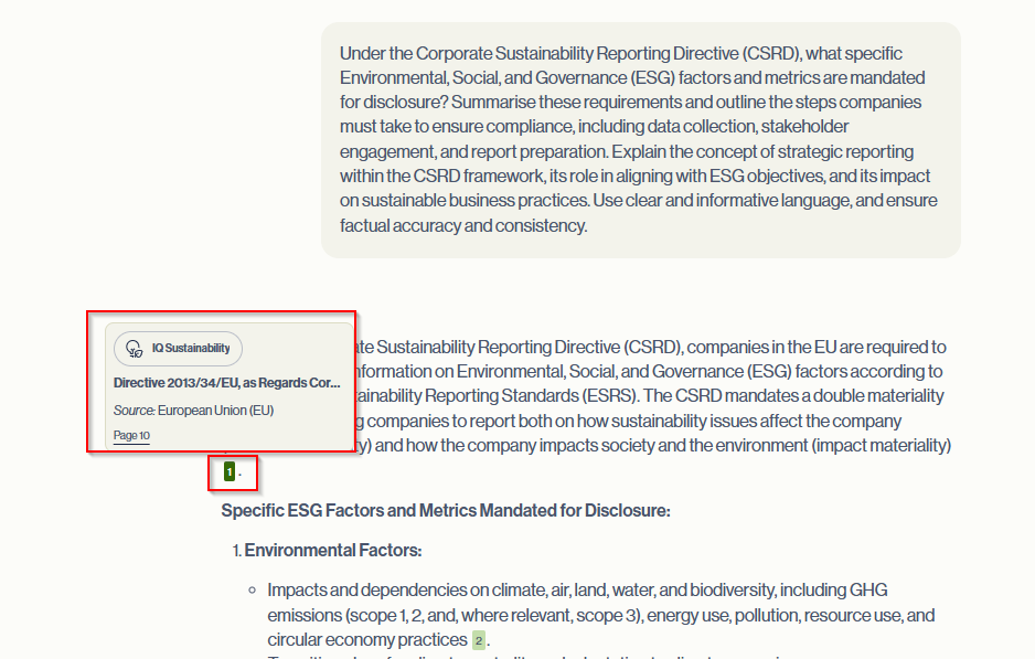 Muuvment IQ interface: Muuvment IQ Assistant provides source citations. Click the links to jump to the referenced pages in the documents.