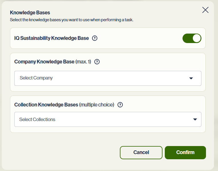 Muuvment IQ interface: Knowledge Bases